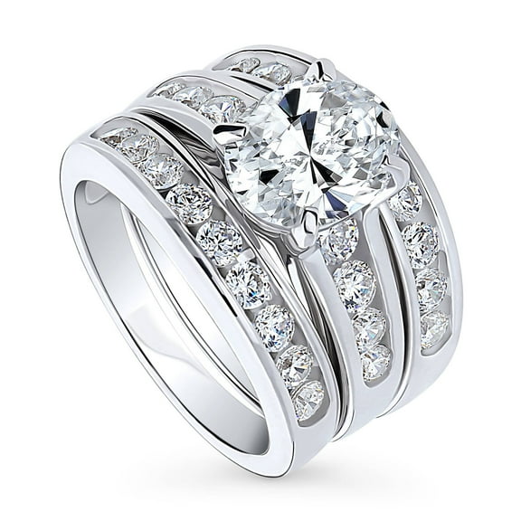 BERRICLE Sterling Silver Solitaire Wedding Engagement Rings 2.5 Carat Oval Cut Cubic Zirconia CZ Ring Set for Women, Rhodium Plated Size 4