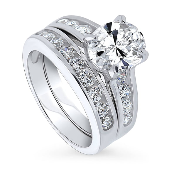 BERRICLE Sterling Silver Solitaire Wedding Engagement Rings 2.5 Carat Oval Cut Cubic Zirconia CZ Ring Set for Women, Rhodium Plated Size 4
