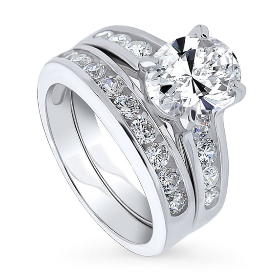 BERRICLE Sterling Silver Solitaire Wedding Engagement Rings 2.5 Carat Oval Cut Cubic Zirconia CZ Ring Set for Women, Rhodium Plated Size 5