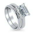 thumbnail image 1 of BERRICLE Sterling Silver Solitaire Wedding Engagement Rings 2.6 Carat Emerald Cut Cubic Zirconia CZ East-West Ring Set for Women, Rhodium Plated Size 6, 1 of 12