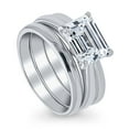 thumbnail image 1 of BERRICLE Sterling Silver Solitaire Wedding Engagement Rings 2.6 Carat Emerald Cut Cubic Zirconia CZ East-West Ring Set for Women, Rhodium Plated Size 7, 1 of 11