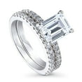 thumbnail image 1 of BERRICLE Sterling Silver Solitaire Wedding Engagement Rings 2.6 Carat Emerald Cut Cubic Zirconia CZ Hidden Halo Ring Set for Women, Rhodium Plated Size 9.5, 1 of 12