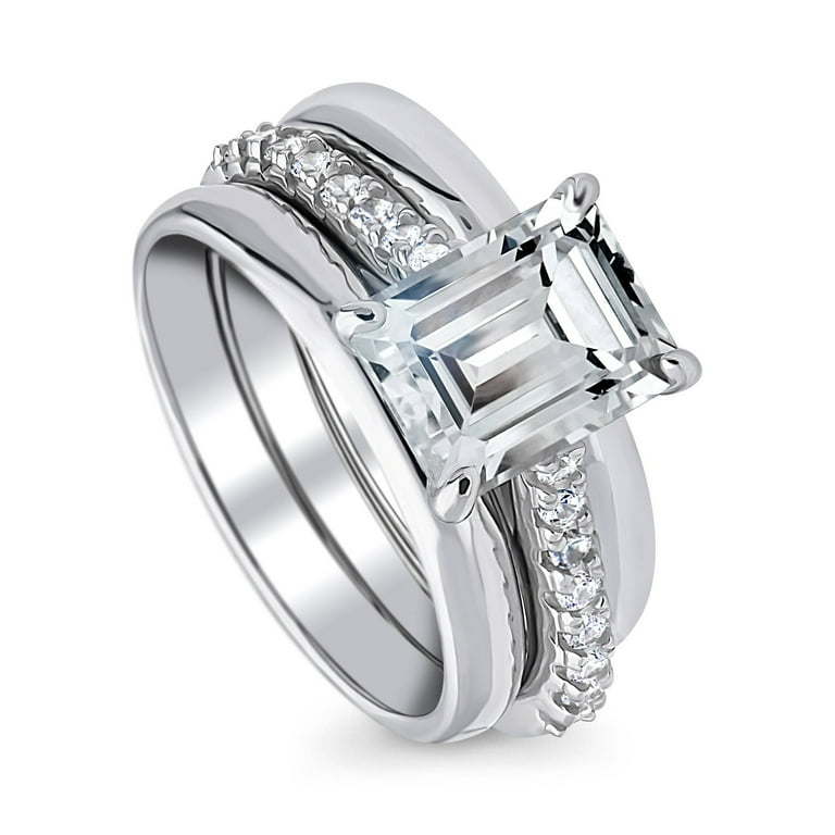 Sterling Silver 2-Piece CZ Radiant with Square Channel Set Wedding Ring Set Sterling Silver 2-Piece CZ Radiant with Square Channel Set Wedding Ring Set