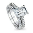 thumbnail image 1 of BERRICLE Sterling Silver Solitaire Engagement Rings Statement Stackable Band for Women, 2.6 Carat Emerald Cut Cubic Zirconia CZ Ring Set Size 9.5, 1 of 12