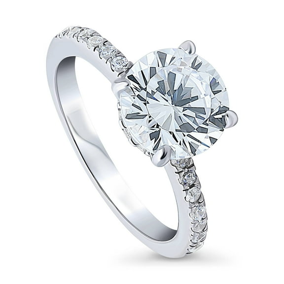 BERRICLE Sterling Silver Solitaire Wedding Engagement Rings 2.7 Carat Round Cut Cubic Zirconia CZ Hidden Halo Promise Ring for Women, Rhodium Plated Size 4.5