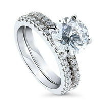 BERRICLE Sterling Silver Solitaire Wedding Engagement Rings 2.7 Carat Round Cut Cubic Zirconia CZ Hidden Halo Ring Set for Women, Rhodium Plated Size 10