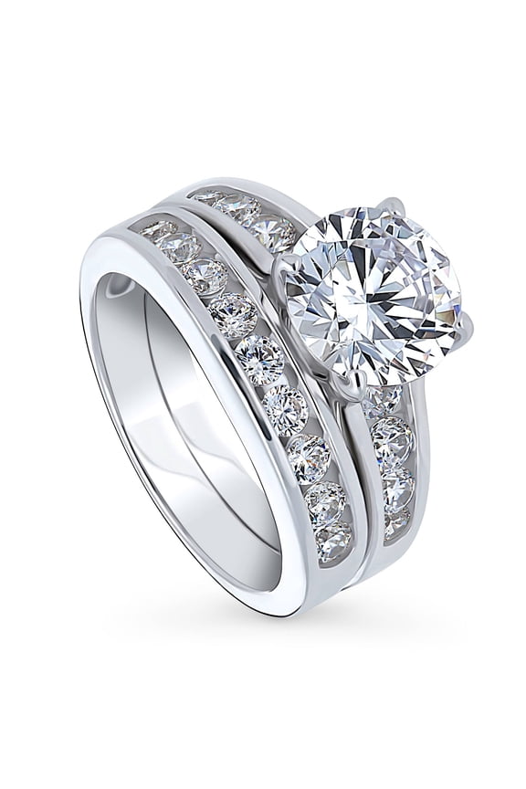 Sterling Silver Solitaire Wedding Engagement Rings 2.7 Carat Round Cut Cubic Zirconia CZ Ring Set for Women, Rhodium Plated Size 9