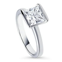 BERRICLE Sterling Silver Solitaire Wedding Engagement Rings 2 Carat Half Bezel Set Princess Cut Cubic Zirconia CZ Ring for Women, Rhodium Plated Size 8