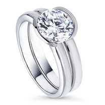 BERRICLE Sterling Silver Solitaire Wedding Engagement Rings 2 Carat Half Bezel Set Round Cut Cubic Zirconia CZ Ring Set for Women, Rhodium Plated Size 7