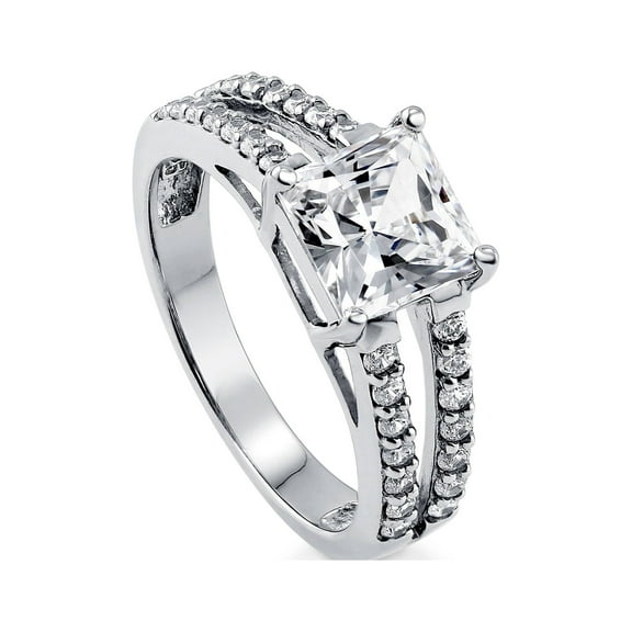 BERRICLE Sterling Silver Solitaire Wedding Engagement Rings 2 Carat Princess Cut Cubic Zirconia CZ Split Shank Ring for Women, Rhodium Plated Size 8