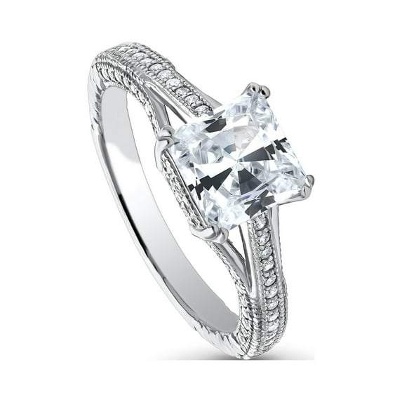BERRICLE Sterling Silver Solitaire Wedding Engagement Rings 2 Carat Princess Cut Cubic Zirconia CZ Vintage Inspired Art Deco Promise Ring for Women, Rhodium Plated Size 7
