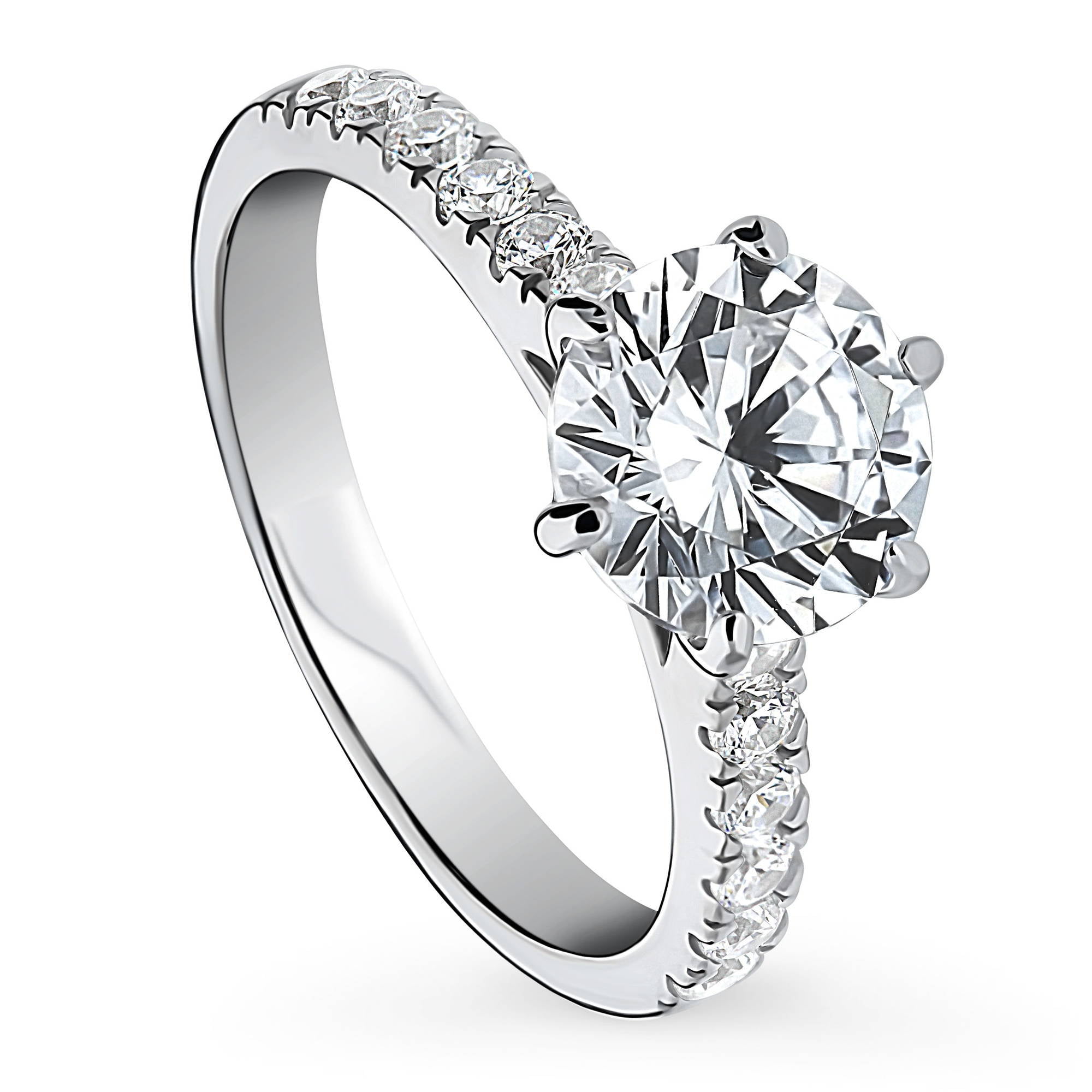 BERRICLE Sterling Silver Solitaire Wedding Engagement Rings 2 Carat Round Cut Cubic Zirconia CZ Promise Ring for Women, Rhodium Plated Size 7.5