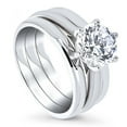thumbnail image 1 of BERRICLE Sterling Silver Solitaire Wedding Engagement Rings Statement Stackable Band for Women, 2 Carat Round Cut Cubic Zirconia CZ Ring Set Size 6.5, 1 of 18