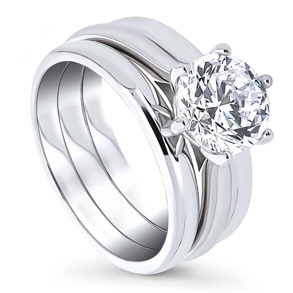 BERRICLE Sterling Silver Solitaire Wedding Engagement Rings Statement Stackable Band for Women, 2 Carat Round Cut Cubic Zirconia CZ Ring Set Size 6.5