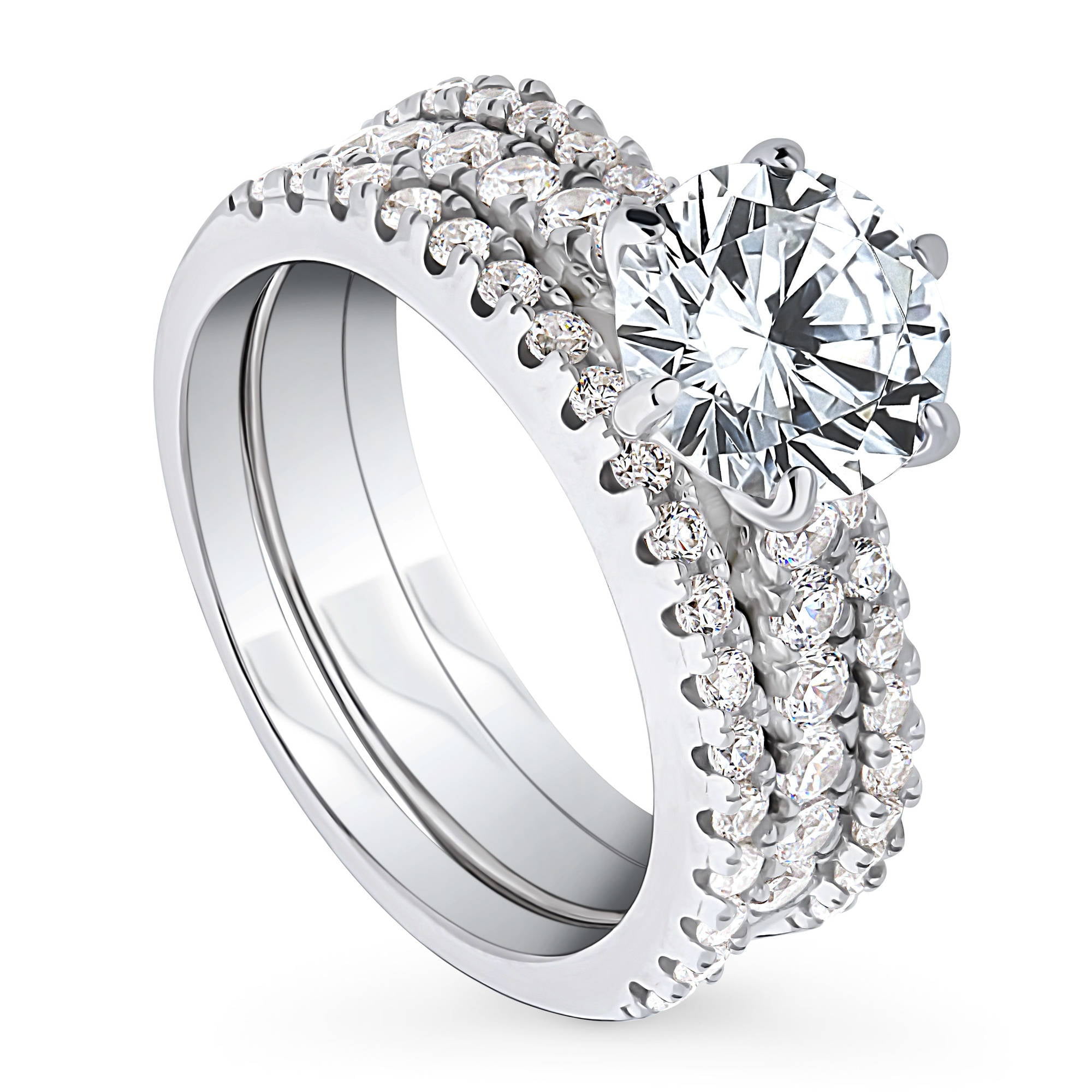 BERRICLE Sterling Silver Solitaire Engagement Rings Statement Stackable Band for Women, 2 Carat Round Cut Cubic Zirconia CZ Ring Set Size 4