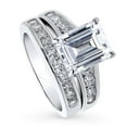 thumbnail image 1 of BERRICLE Sterling Silver Solitaire Wedding Engagement Rings 3.8 Carat Emerald Cut Cubic Zirconia CZ Statement Ring Set for Women, Rhodium Plated Size 5.5, 1 of 18