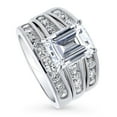 thumbnail image 1 of BERRICLE Sterling Silver Solitaire Wedding Engagement Rings 3.8 Carat Emerald Cut Cubic Zirconia CZ Statement Ring Set for Women, Rhodium Plated Size 7.5, 1 of 18