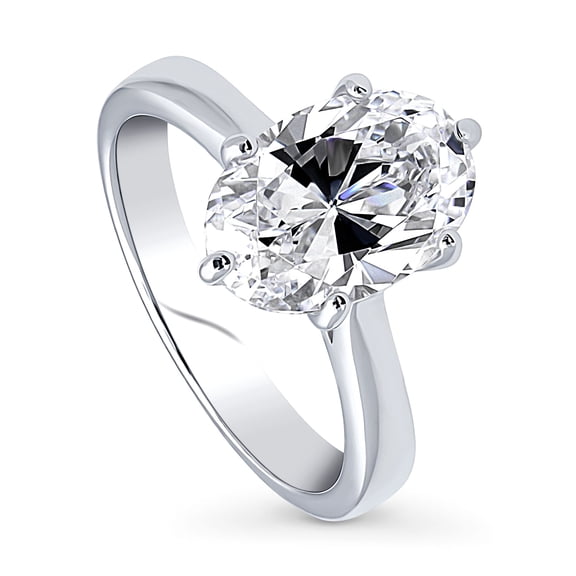 BERRICLE Sterling Silver Solitaire Wedding Engagement Rings 3 Carat Oval Cut Cubic Zirconia CZ Ring for Women, Rhodium Plated Size 8