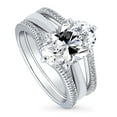 thumbnail image 1 of BERRICLE Sterling Silver Solitaire Wishbone Engagement Rings Statement Stackable Band for Women, 3 Carat Oval Cut Cubic Zirconia CZ Ring Set Size 5.5, 1 of 18