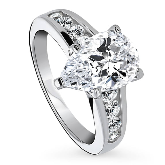BERRICLE Sterling Silver Solitaire Wedding Engagement Rings 3 Carat Pear Cut Cubic Zirconia CZ Promise Ring for Women, Rhodium Plated Size 8