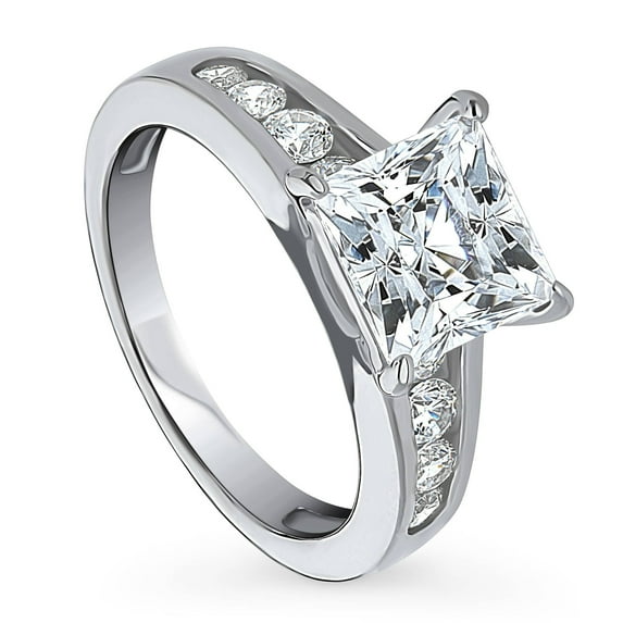 BERRICLE Sterling Silver Solitaire Wedding Engagement Rings 3 Carat Princess Cut Cubic Zirconia CZ Cocktail Promise Ring for Women, Rhodium Plated Size 6