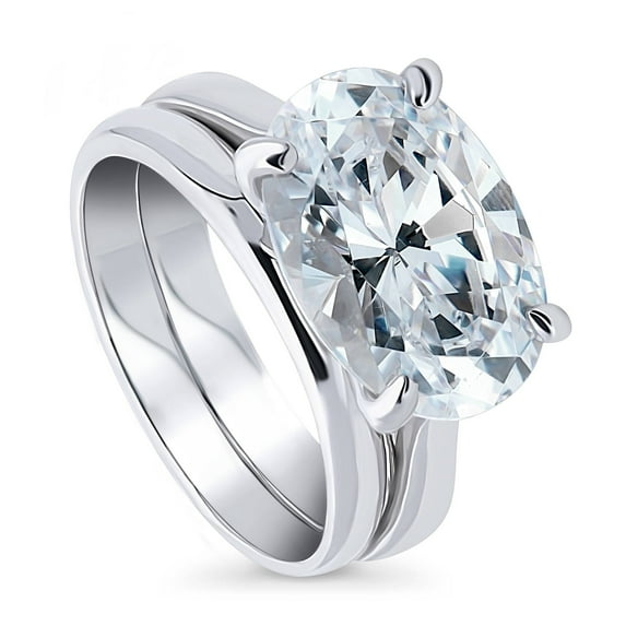 BERRICLE Sterling Silver Solitaire Wedding Engagement Rings 5.5 Carat Oval Cut Cubic Zirconia CZ East-West Ring Set for Women, Rhodium Plated Size 7.5