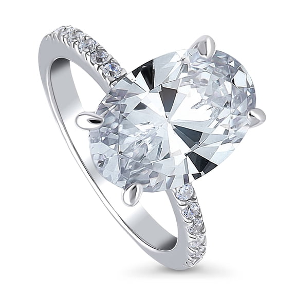 BERRICLE Sterling Silver Solitaire Wedding Engagement Rings 5.5 Carat Oval Cut Cubic Zirconia CZ Hidden Halo Ring for Women, Rhodium Plated Size 4