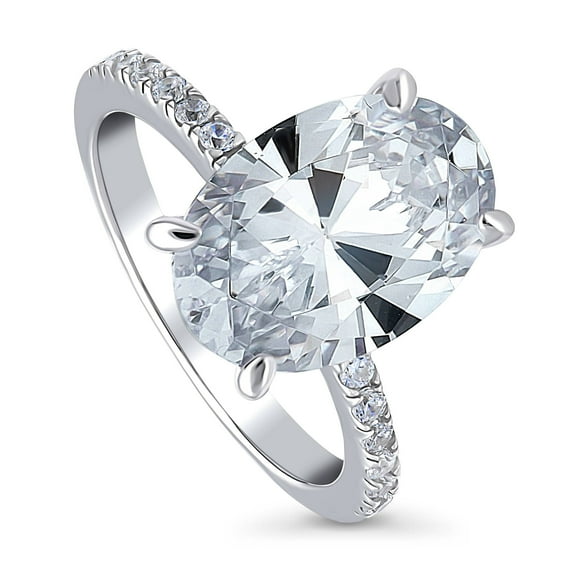BERRICLE Sterling Silver Solitaire Wedding Engagement Rings 5.5 Carat Oval Cut Cubic Zirconia CZ Hidden Halo Ring for Women, Rhodium Plated Size 8