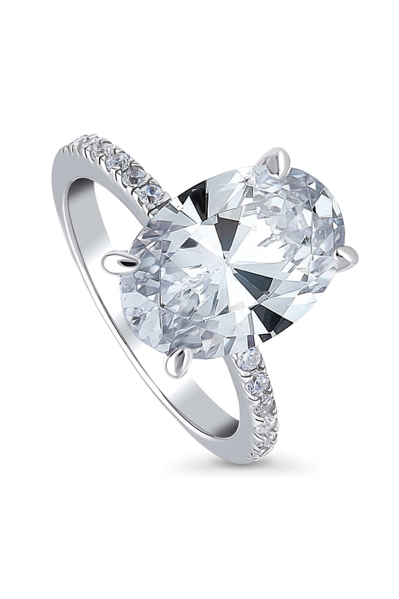 Sterling Silver Solitaire Wedding Engagement Rings 5.5 Carat Oval Cut Cubic Zirconia CZ Hidden Halo Ring for Women, Rhodium Plated Size 8