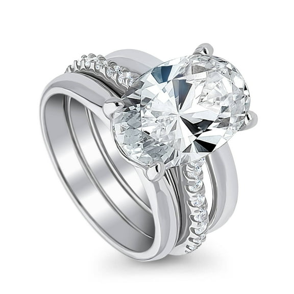 BERRICLE Sterling Silver Solitaire Wedding Engagement Rings 5.5 Carat Oval Cut Cubic Zirconia CZ Ring Set for Women, Rhodium Plated Size 5.5