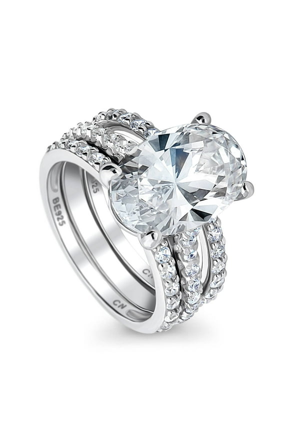 Sterling Silver Solitaire Wedding Engagement Rings 5.5 Carat Oval Cut Cubic Zirconia CZ Ring Set for Women, Rhodium Plated Size 5