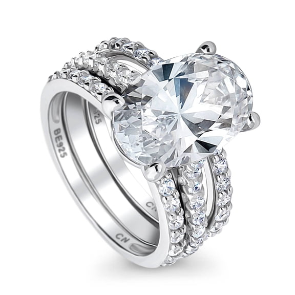 BERRICLE Sterling Silver Solitaire Wedding Engagement Rings 5.5 Carat Oval Cut Cubic Zirconia CZ Ring Set for Women, Rhodium Plated Size 8.5