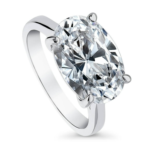 BERRICLE Sterling Silver Solitaire Wedding Engagement Rings 5.5 Carat Oval Cut Cubic Zirconia CZ Statement East-West Cocktail Ring for Women, Rhodium Plated Size 9