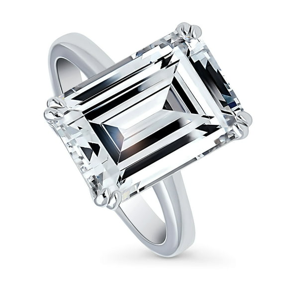 BERRICLE Sterling Silver Solitaire Wedding Engagement Rings 8.5 Carat Emerald Cut Cubic Zirconia CZ Statement Cocktail Ring for Women, Rhodium Plated Size 7.5