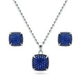 thumbnail image 1 of BERRICLE Sterling Silver Square Cubic Zirconia CZ Fashion Necklace and Earrings Set for Women, Rhodium Plated, Blue, 1 of 9