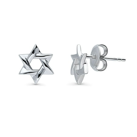 BERRICLE Sterling Silver Star of David Fashion Stud Earrings for Unisex, Rhodium Plated