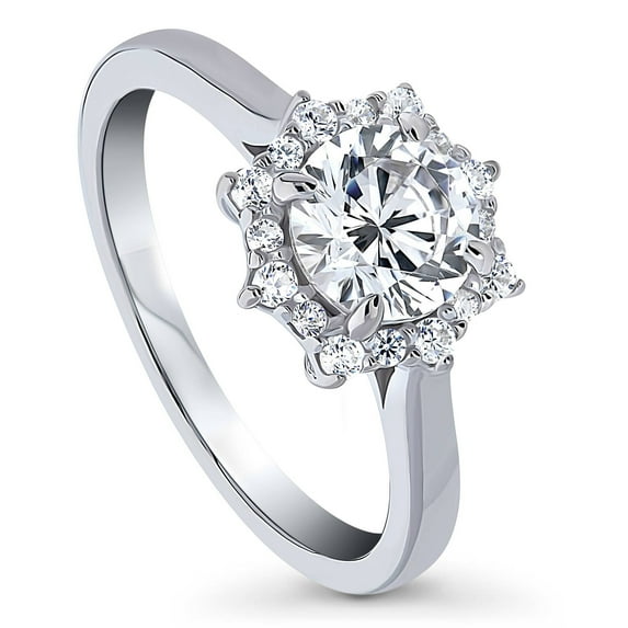 BERRICLE Sterling Silver Sunburst Wedding Engagement Rings Cubic Zirconia CZ Halo Promise Ring for Women, Rhodium Plated Size 7