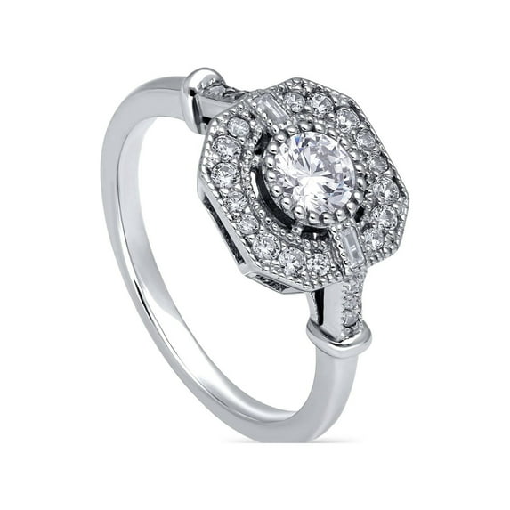 BERRICLE Sterling Silver Vintage Inspired Art Deco Cubic Zirconia CZ Fashion Ring for Women, Rhodium Plated Size 5.5