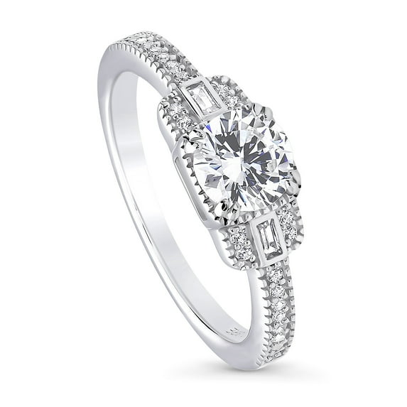 BERRICLE Sterling Silver Vintage Inspired Art Deco Cubic Zirconia CZ Fashion Ring for Women, Rhodium Plated Size 9