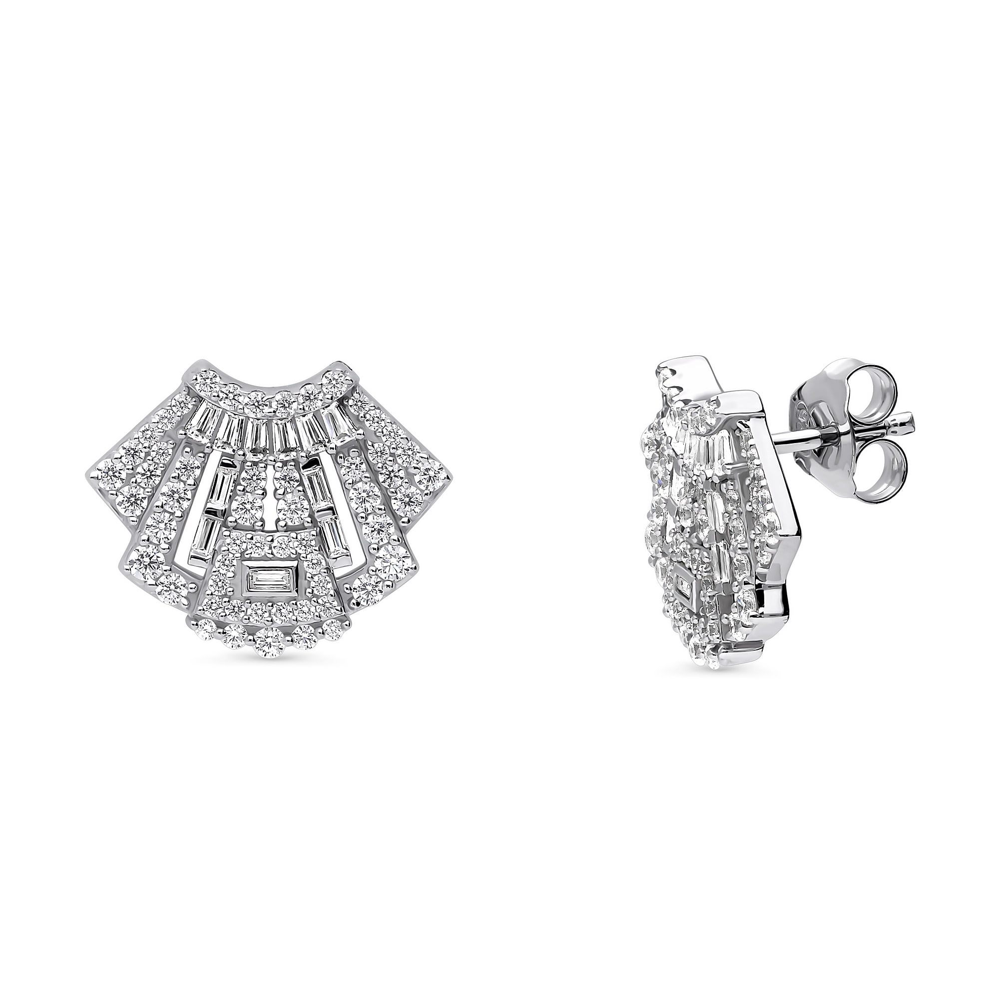 BERRICLE Sterling Silver Vintage Inspired Art Deco Cubic Zirconia CZ Fashion Stud Earrings for Women, Rhodium Plated, Clear