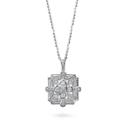 BERRICLE Sterling Silver Vintage Inspired Art Deco Cubic Zirconia CZ Pendant Necklace for Women, Rhodium Plated 18 inch