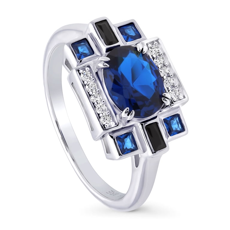 Sterling Silver Created Sapphire 2.6ct CZ Ring Size 6.5 Sterling‎ Blue Sapphire and CZ ring SZ 6.5 main image 2