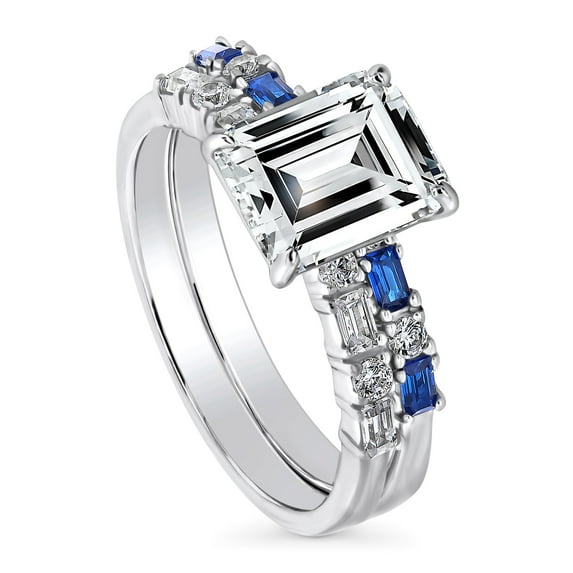 BERRICLE Sterling Silver Vintage Inspired Art Deco Wedding Engagement Rings 2.1 Carat Cubic Zirconia CZ Solitaire Ring Set for Women, Rhodium Plated Size 8