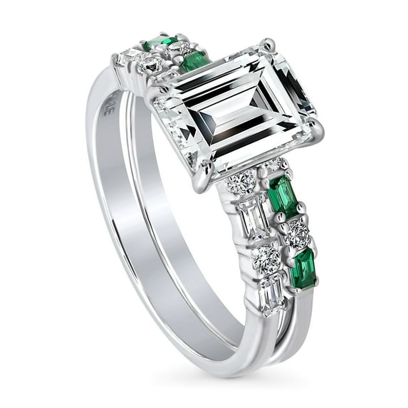 BERRICLE Sterling Silver Vintage Inspired Art Deco Wedding Engagement Rings 2.1 Carat Cubic Zirconia CZ Solitaire Ring Set for Women, Rhodium Plated Size 6