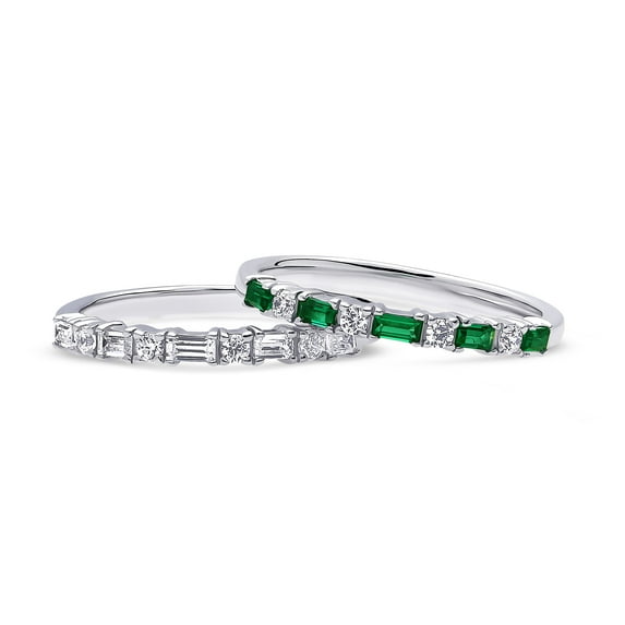 BERRICLE Sterling Silver Vintage Inspired Art Deco Wedding Rings Baguette Cut Cubic Zirconia CZ Eternity Ring Set for Women, Rhodium Plated Size 4