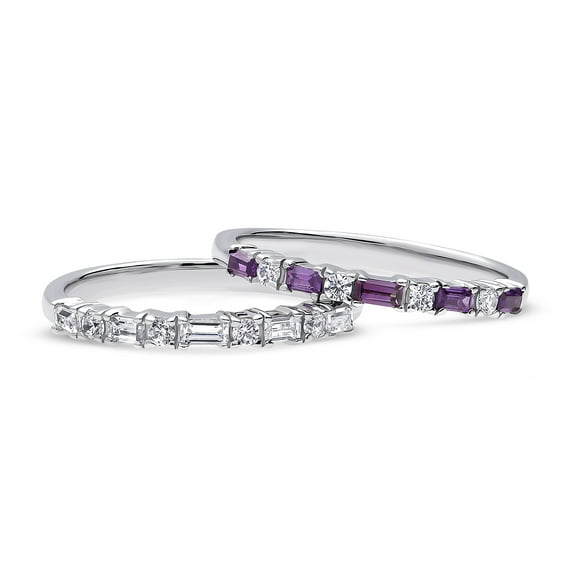 BERRICLE Sterling Silver Vintage Inspired Art Deco Wedding Rings Baguette Cut Cubic Zirconia CZ Eternity Ring Set for Women, Rhodium Plated Size 9.5