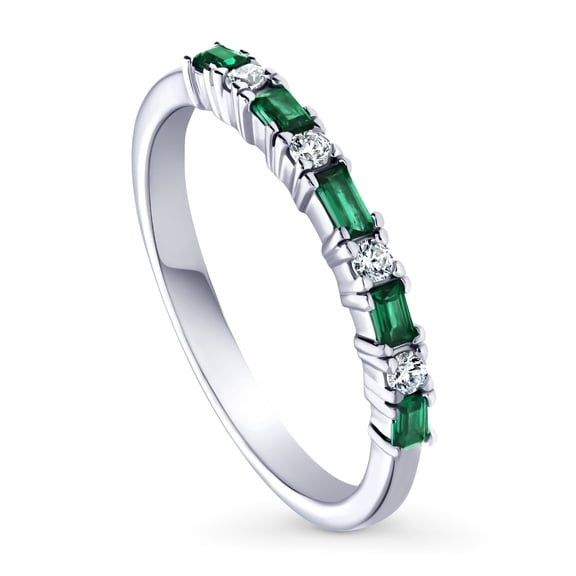 BERRICLE Sterling Silver Vintage Inspired Art Deco Wedding Rings Cubic Zirconia CZ Anniversary Half Eternity Ring for Women, Rhodium Plated Size 4.5