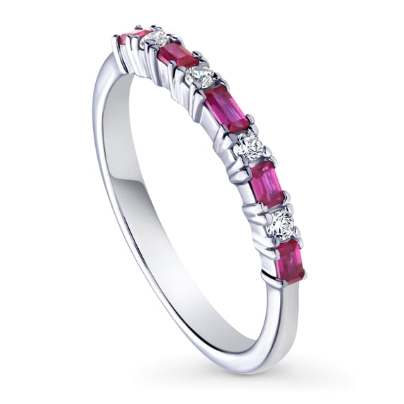 BERRICLE Sterling Silver Vintage Inspired Art Deco Wedding Rings Cubic Zirconia CZ Anniversary Half Eternity Ring for Women, Rhodium Plated Size 7.5