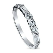 BERRICLE Sterling Silver Vintage Inspired Art Deco Wedding Rings Pave Set Cubic Zirconia CZ Anniversary Half Eternity Ring for Women, Rhodium Plated Size 6.5