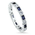 thumbnail image 1 of BERRICLE Sterling Silver Vintage Inspired Art Deco Wedding Rings Simulated Blue Sapphire Milgrain Bezel Set Cubic Zirconia CZ Anniversary Eternity Ring for Women, Rhodium Plated Size 7.5, 1 of 8